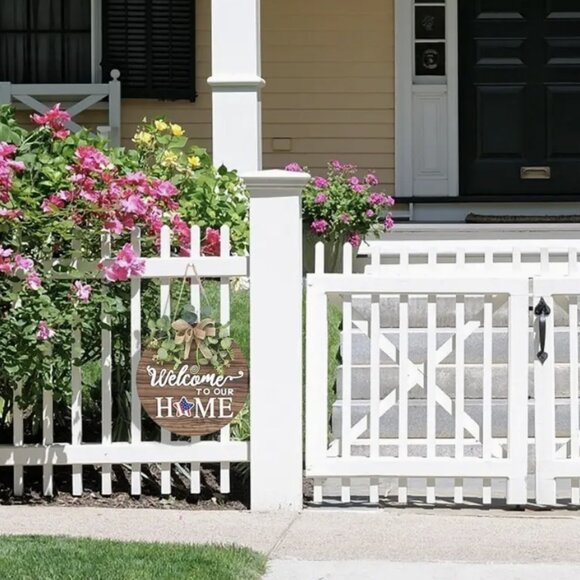 Interchangeable Seasonal Welcome Sign - Rustic Round Wood Wreaths Wall Hanging - Picture 4 of 10